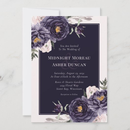 Moody Paarse Rozen Bloemenbruiloft Kaart (Voorkant)