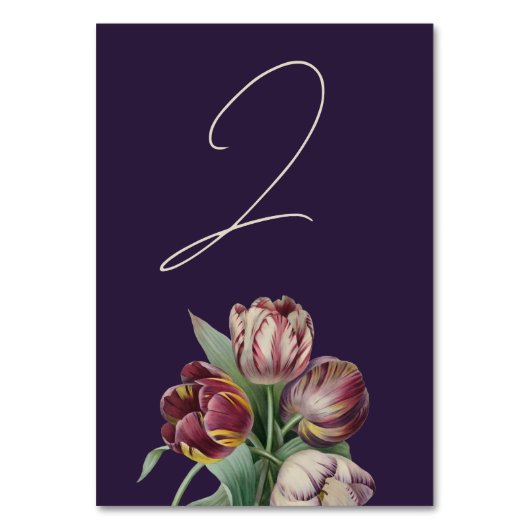 Moody Paarse Tulpen Trouwtafel Nummer Kaart (Achterkant)