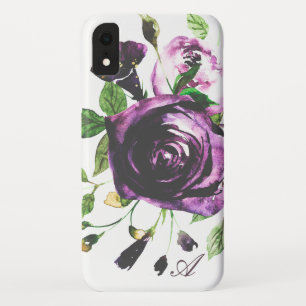 Moody Paarse  Waterverf BloemMonogram iPhone XR Hoesje