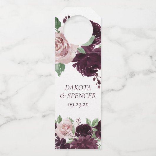 Moody Passions | Dramatische Paarse Wijn Roos Cust Flessenhanger (Voorkant)