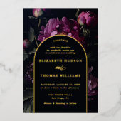 Moody Peony  Boho Gold Elegant Wedding Folie Uitnodiging (Voorkant)