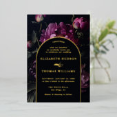 Moody Peony  Boho Gold Elegant Wedding Folie Uitnodiging (Staand Voorkant)