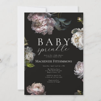 Moody Peony Dark Floral Baby Sprinkle Kaart