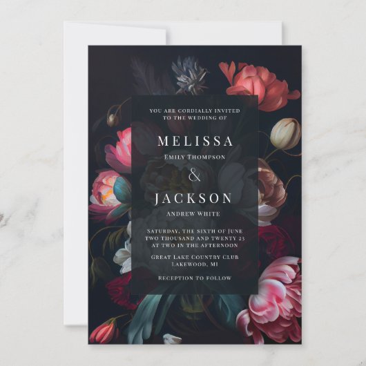 Moody Peony Floral Wedding Invitation Kaart (Voorkant)