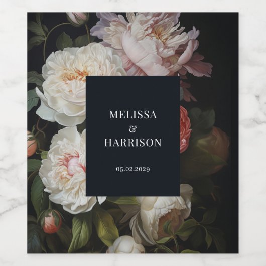 Moody Peony Painterly Bloemen Bruiloft Wijn Label Wijn Etiket (Enkel label)