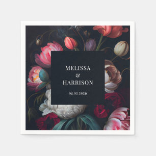 Moody Peony Painterly Floral Wedding Servet