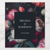 Moody Peony Painterly Floral Wedding Wijn Etiket (Enkel label)