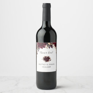 Moody Plum & Dark Floral Winter Huwelijk Wijnfles Wijn Etiket