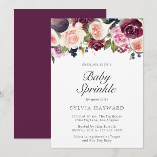Moody Plum Floral en Fig Girl Baby Sprinkle Kaart