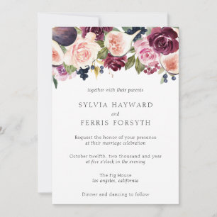 Moody Plum Floral en Fig Wedding Kaart