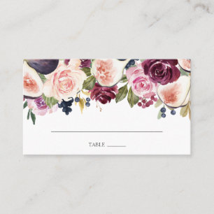 Moody Plum Floral en Fig Wedding Plaatskaartje