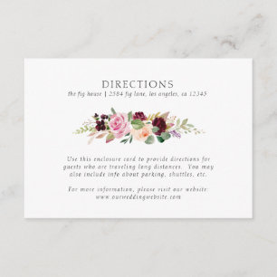 Moody Plum Floral Garland Wedding Directions Informatiekaartje