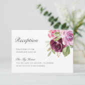 Moody Plum Floral Wedding Reception Informatiekaartje (Staand voorkant)