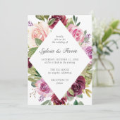 Moody Plum Geometric Floral Wedding Kaart (Staand voorkant)