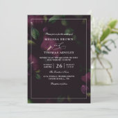 Moody Purple Blooms Budget QR Code Wedding Kaart (Staand voorkant)