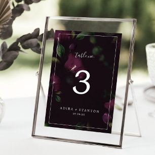 Moody Purple Blooms Numéro de table Motif noir