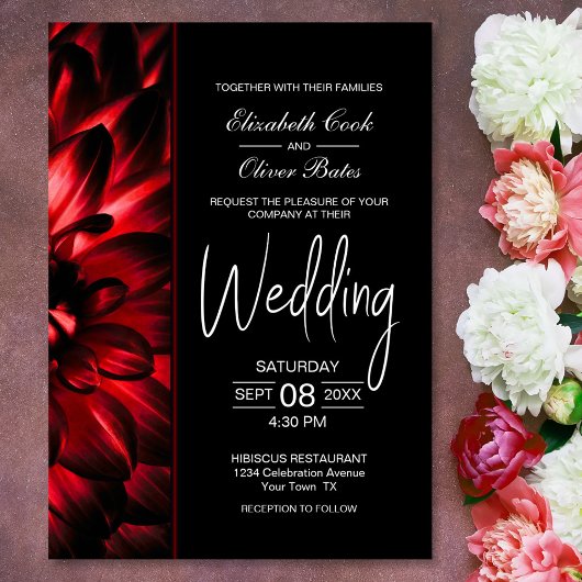 Moody Red Floral Wedding Kaart