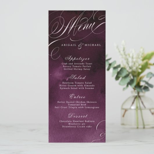 Moody romantique calligraphie mariage menu (Debout devant)