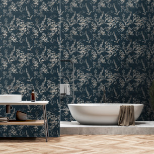 Moody & Romantisch Donker Marineblauw Wildbloemen Behang