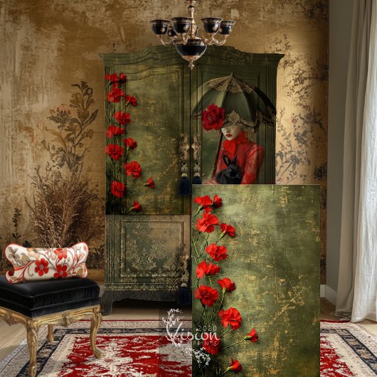 Moody Romantische Scarlet Anjers Groene Patina Tissuepapier