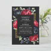 Moody rood en zwart Elegant Bloemen Wedding QR-cod Kaart (Staand voorkant)