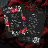 Moody rood en zwart Elegant Bloemen Wedding QR-cod Kaart