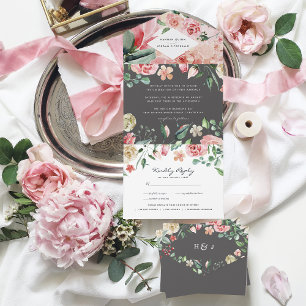Moody Rose Romantische Lente Bloemen Bruiloft All In One Uitnodiging