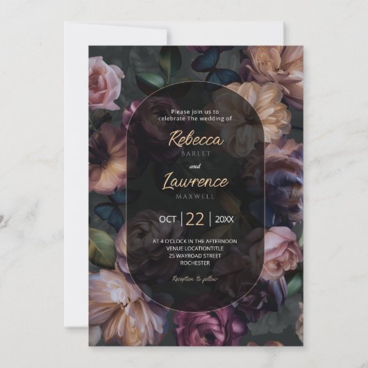 Moody roze bloemen bruiloft uitnodiging (Voorkant)