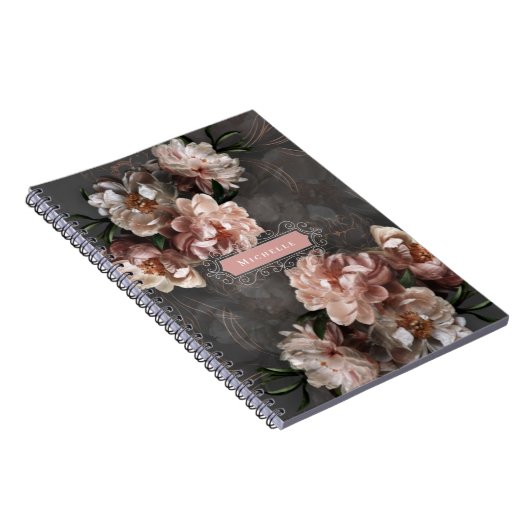 Moody roze bloemen zwendels Elegant Custom Notitieboek (Rechterzijde)