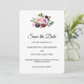 Moody & Rustic Burgundy Waterverf Flowers & Berry Save The Date (Staand voorkant)