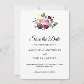 Moody & Rustic Burgundy Waterverf Flowers & Berry Save The Date (Voorkant)