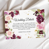 Moody & Rustic Burgundy Waterverf Flowers & Leaf Informatiekaartje