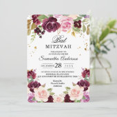 Moody & Rustic Burgundy Waterverf Flowers & Leaf Kaart (Staand voorkant)