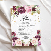 Moody & Rustic Burgundy Waterverf Flowers & Leaf Kaart