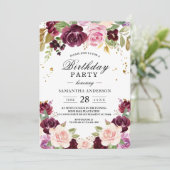 Moody & Rustic Burgundy Waterverf Flowers & Leaf Kaart (Staand voorkant)