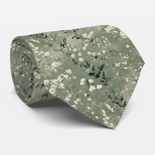 Moody Sage Green Wildflower gepersonaliseerde brui Stropdas (Opgerold)