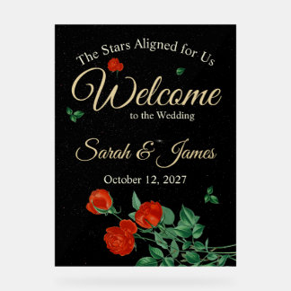 Moody Starry Night Crimson Roses Wedding  Acryl Bord