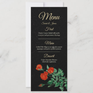 Moody Starry Night Crimson Roses Wedding Menu Card Kaart