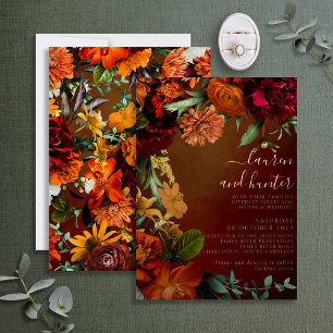 Moody Sunset Colors Floral Script Weddenschap Gold Folie Uitnodiging
