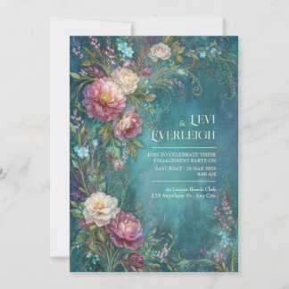 Moody Teal Watercolor Romantic Peony Wedding Kaart