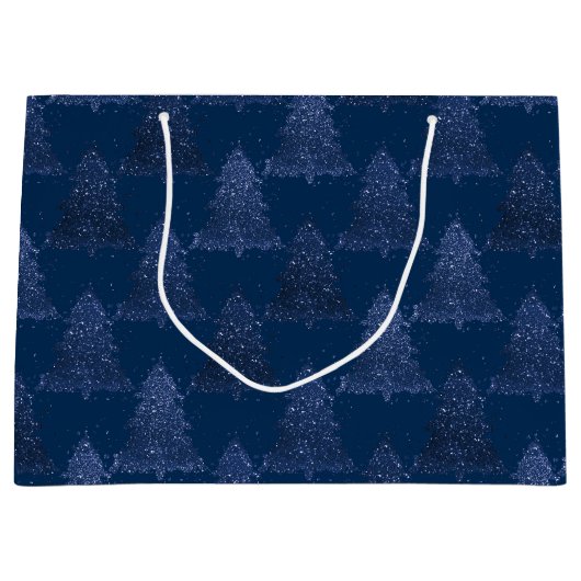 Moody Tree patroon | Classy Navy Blue Kerstmis Groot Cadeauzakje (Voorkant)