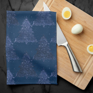 Moody Tree patroon   Classy Navy Blue Kerstmis Theedoek