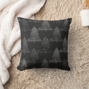 Moody Tree patroon   Onyx Zilver Zwart Kerstmis Kussen