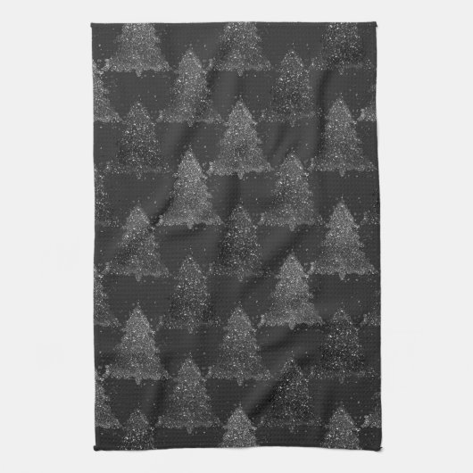 Moody Tree patroon | Onyx Zilver Zwart Kerstmis Theedoek (Verticaal)