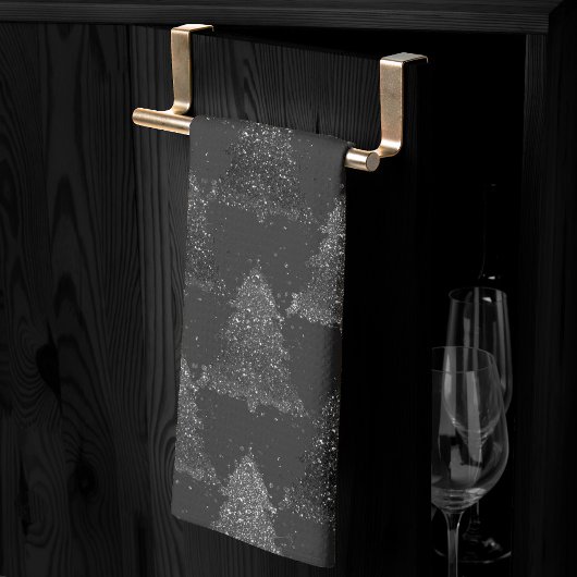 Moody Tree patroon | Onyx Zilver Zwart Kerstmis Theedoek