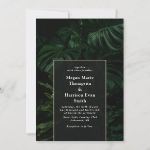 Moody Tropical Monstera Wedding Invitation Kaart