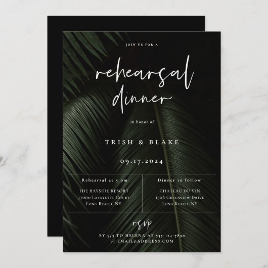 Moody Tropics Rehearsal Dinner Invitation Aankondiging (Voorkant / Achterkant)