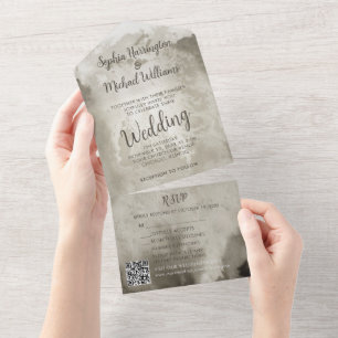 Moody Waterverf All in One Wedding Nodig Bruin uit Uitnodiging