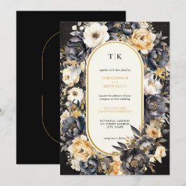 Moody Waterverf Bloemen Zwart-wit Invitation Kaart