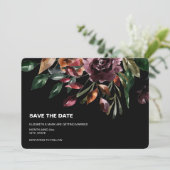 Moody Waterverf Florals Black Save the Date (Staand voorkant)